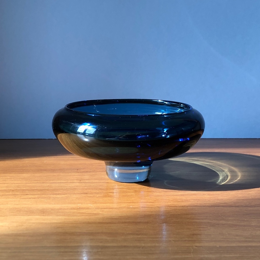 Vintage Blue Glass Decorative Bowl
